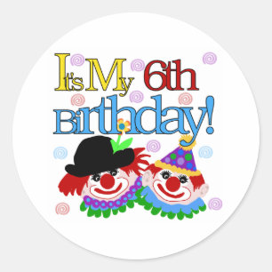 Silly Clowns 6th Birthday Classic Round Sticker