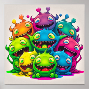 Silly Colourful Smiling Creatures Poster