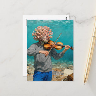 Silly Coral Ocean Person Making Music Postcard