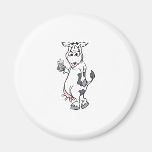 silly cow drinking milk magnet
