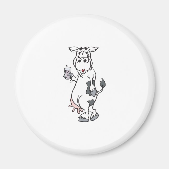 silly cow drinking milk magnet (Front)
