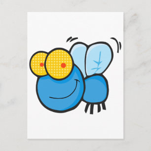 silly cute cartoon fly character postcard