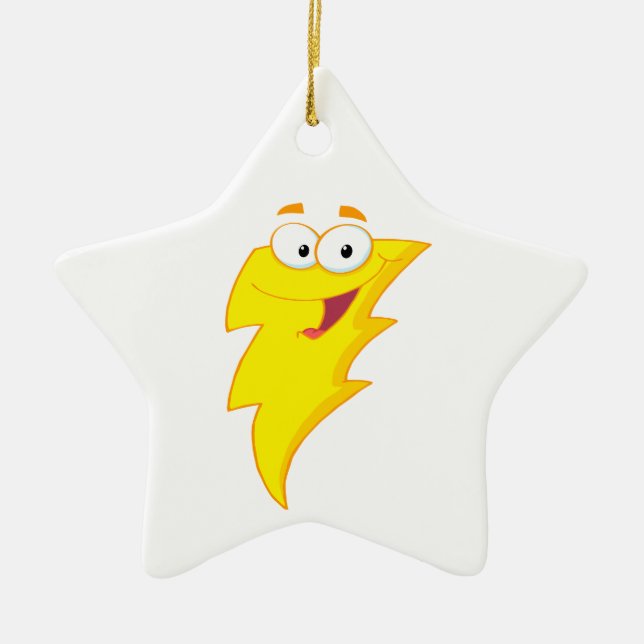 silly cute cartoon lightning bolt character ceramic tree decoration (Front)