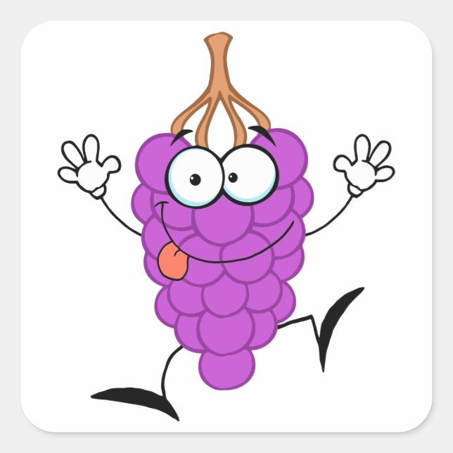 silly cute funny purple grapes cartoon character square sticker (Front)