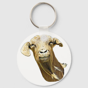 silly Cute Goat Face Farm Animal Art  Key Ring