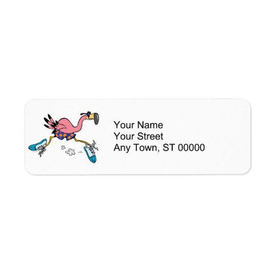 silly cute jogging running flamingo return address label