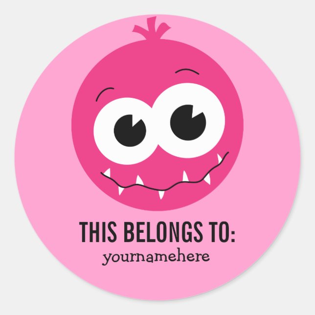 Silly Cute Monster THIS BELONGS TO Stickers (Front)