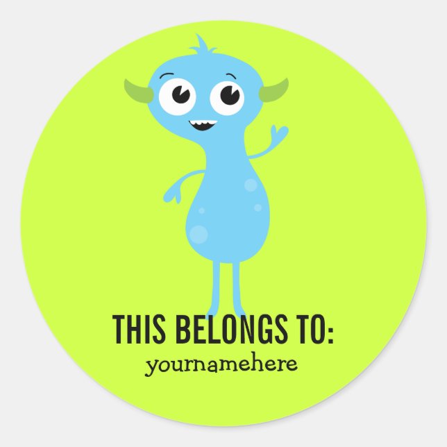 Silly Cute Monster THIS BELONGS TO Stickers (Front)