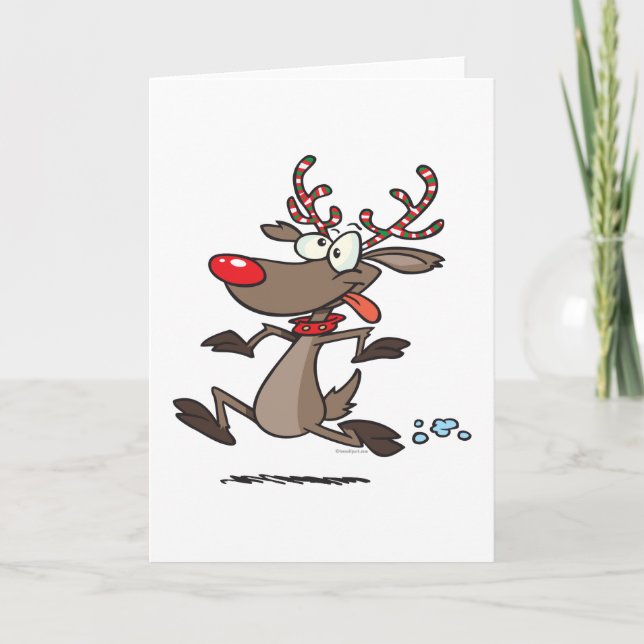 silly cute running reindeer holiday card (Front)