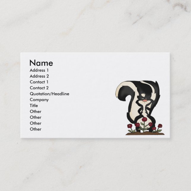 silly cute skunk and red roses business card (Front)