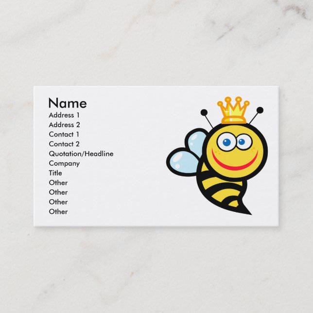 silly cute smiling queen bee cartoon business card (Front)