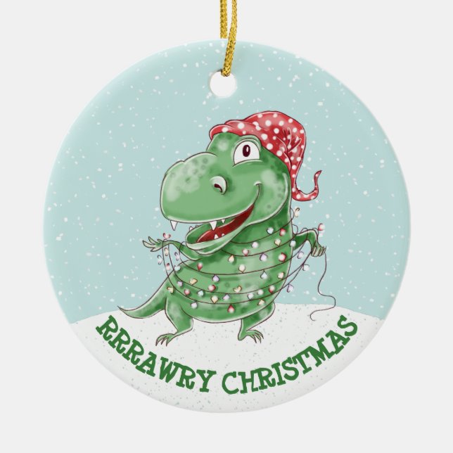 Silly Dinosaur Personalised Christmas Ceramic Tree Decoration (Front)
