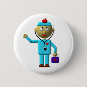 Silly Doctor with Apple on his head & Medical Bag 6 Cm Round Badge