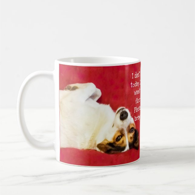 Silly dog on red background coffee mug (Left)