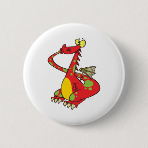 silly dragon with tail in mouth 6 cm round badge