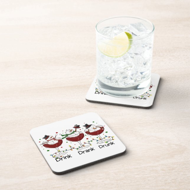 Silly “Drink, Drank, Drunk” Snowman and Wine  Coaster (Right Side)