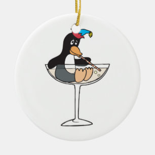 silly drunk penguin ceramic tree decoration