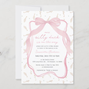 Silly Duck Blue Bow Boy Baby Shower Invitation