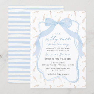 Silly Duck Blue Bow Boy Baby Shower Invitation