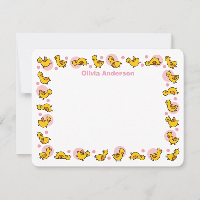 Silly Duckies Pink Baby Shower Thank You Card (Front)