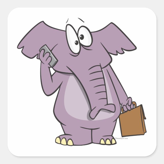 silly elephant on a cellphone cartoon square sticker (Front)