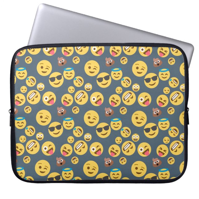 Silly Emoji Grey Pattern Laptop Sleeve (Front)