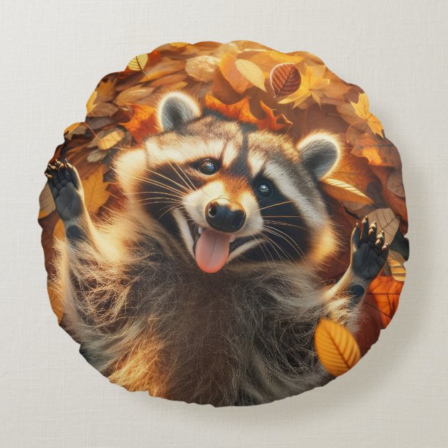 Silly Fall Racoon  Round Cushion (Front)