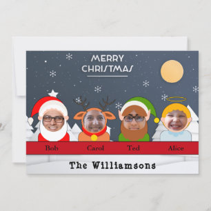 Silly. Family as Santa Reindeer Elf Angel Photo Holiday Card