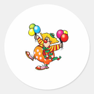 Silly fat clown with balloons classic round sticker