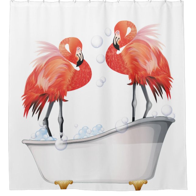 Silly Flamingos in the Bathtub Shower Curtain (Front)