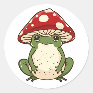 Silly frog fly agaric mushroom classic round sticker