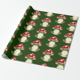 Silly frog fly agaric mushroom wrapping paper