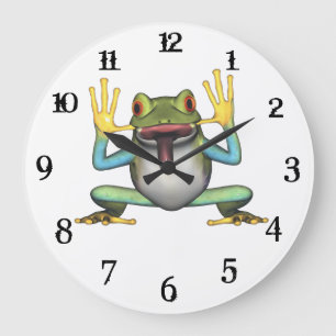 silly frog with tongue catching flies clock
