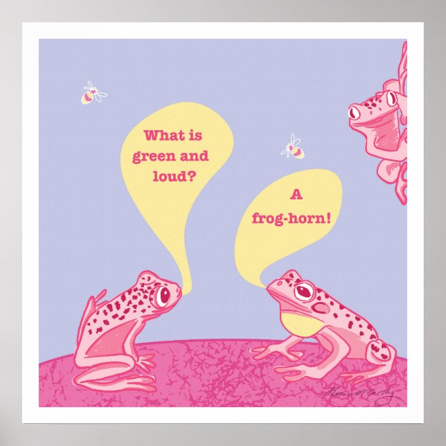 Silly Frogs Art Print - Pink & periwinkle Blue (Front)