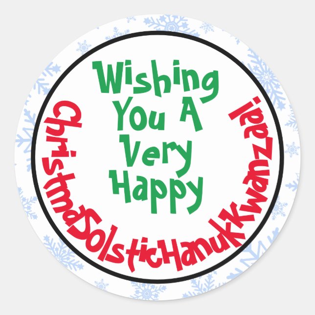 Silly Fun Christmas Solstice Hanukkah Kwanzaa Classic Round Sticker (Front)