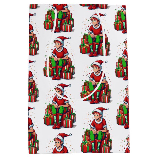 Silly Funny Christmas Santa Claus Elf Kid Medium Gift Bag (Front)