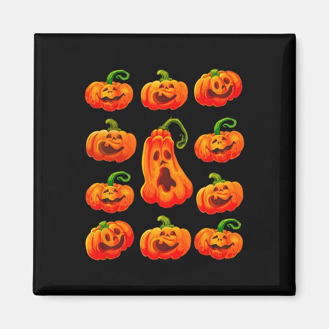 Silly Funny Halloween Pumpkin Faces Spooky Jack-o- Magnet (Front)