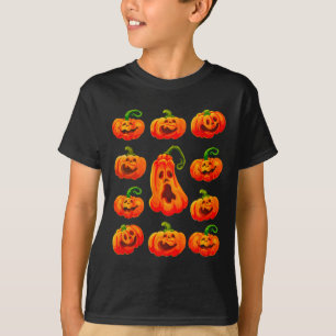 Silly Funny Halloween Pumpkin Faces Spooky Jack-o- T-Shirt