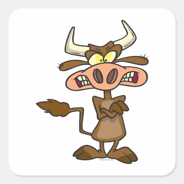 silly funny mad angry cow cartoon square sticker (Front)