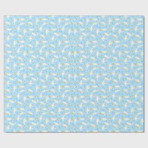 Silly Geese and Coquette Bows White on Light Blue Wrapping Paper