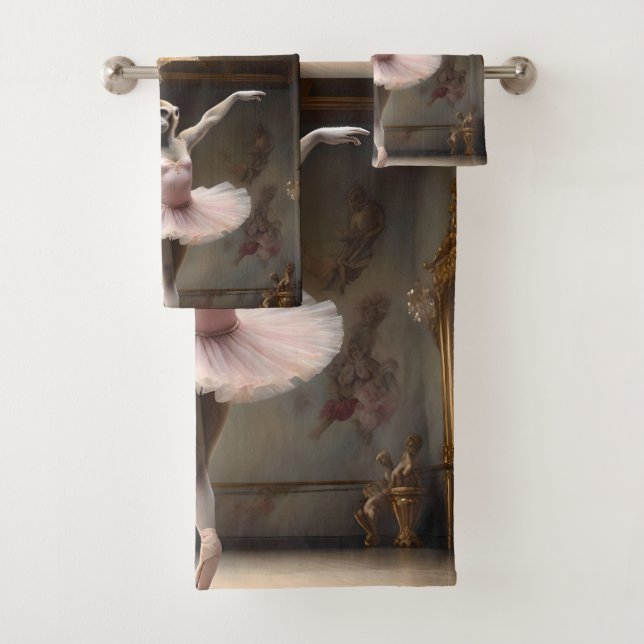 Silly Gibbon Ballerina Doing A Pirouette, Bath Towel Set (Insitu)