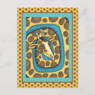 SILLY GIRAFFE LONG NECK AND SPOTS, FUNNY FOLK ART POSTCARD