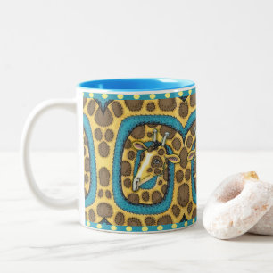 SILLY GIRAFFE LONG NECK AND SPOTS, FUNNY FOLK ART Two-Tone COFFEE MUG