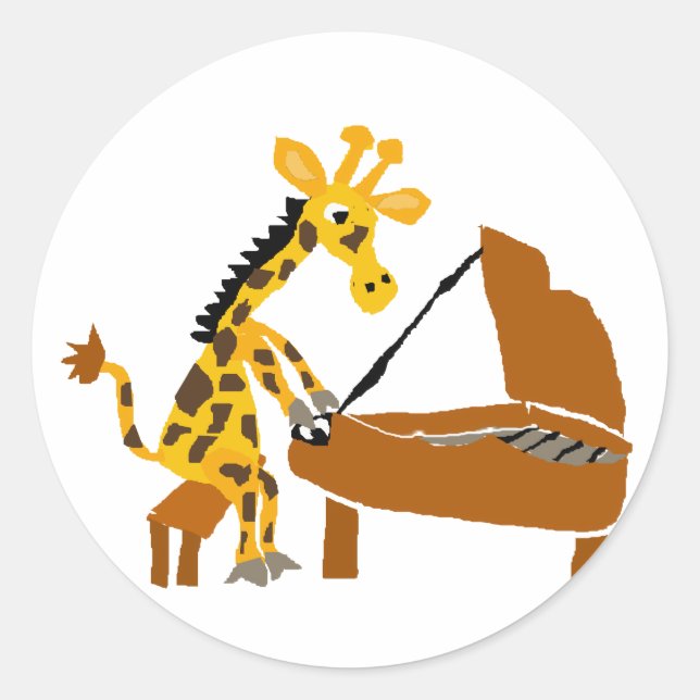 Silly Giraffe Playing the Piano Classic Round Sticker (Front)