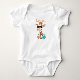 Silly Giraffe Sunglasses Funny Face  Baby Bodysuit