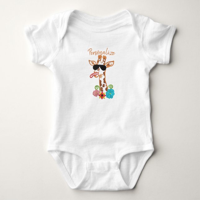 Silly Giraffe Sunglasses Funny Face  Baby Bodysuit (Front)