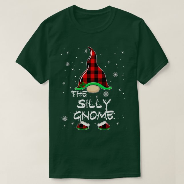 Silly Gnome Buffalo Plaid Matching Family Christma T-Shirt (Design Front)