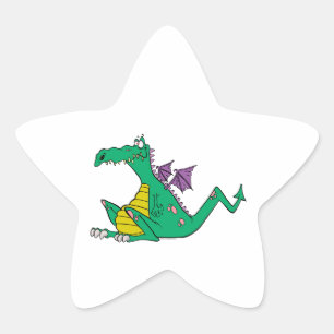 silly goofy cartoon green dragon star sticker