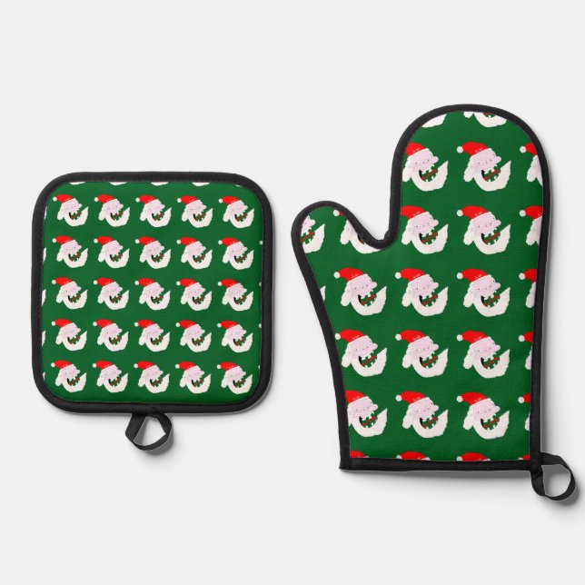 Silly goofy Santa Claus cartoon face  Oven Mitt & Pot Holder Set (Front)
