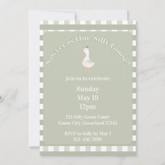 Silly Goose 1st Birthday Invitation (Sage Green)